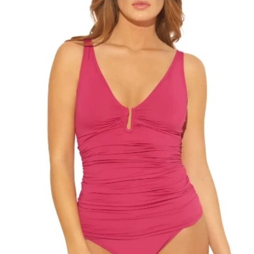 💥Bleu by Rod Beattie Plunging Ruched Swim Top